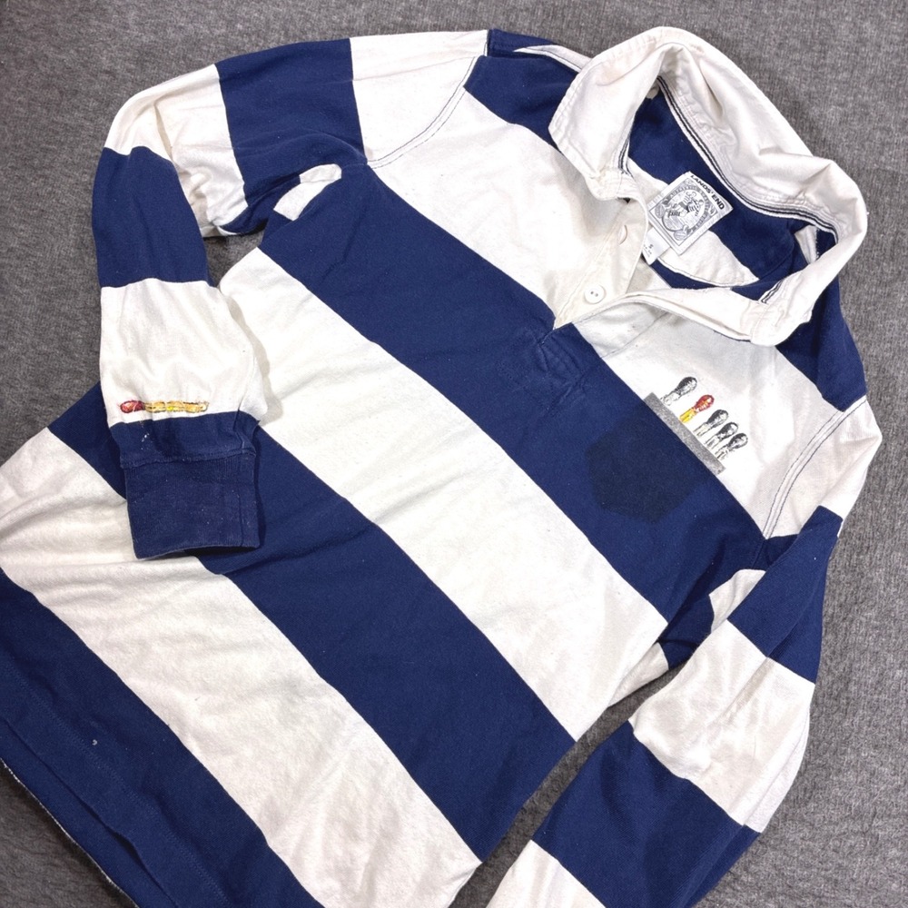 Lands End Rugby Shirt Womens Small Blue White Striped Distressed y2K